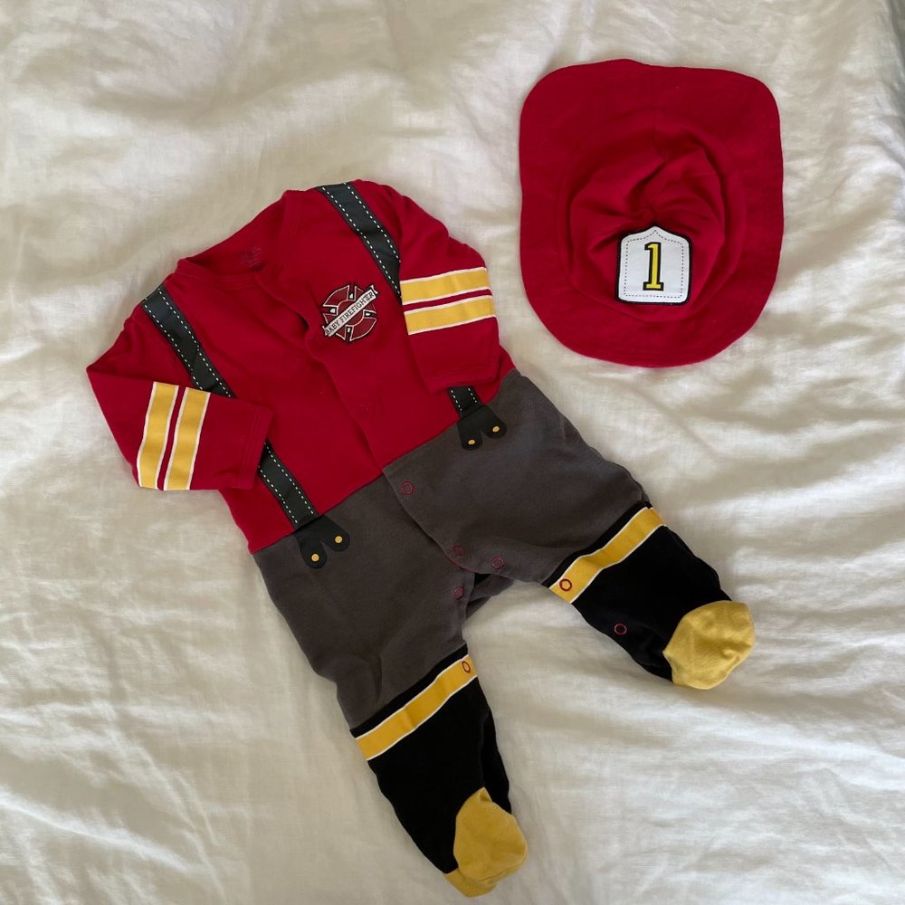 Baby Aspen Cotton Fire Fighter Onesie plus hat,  0-6 months
